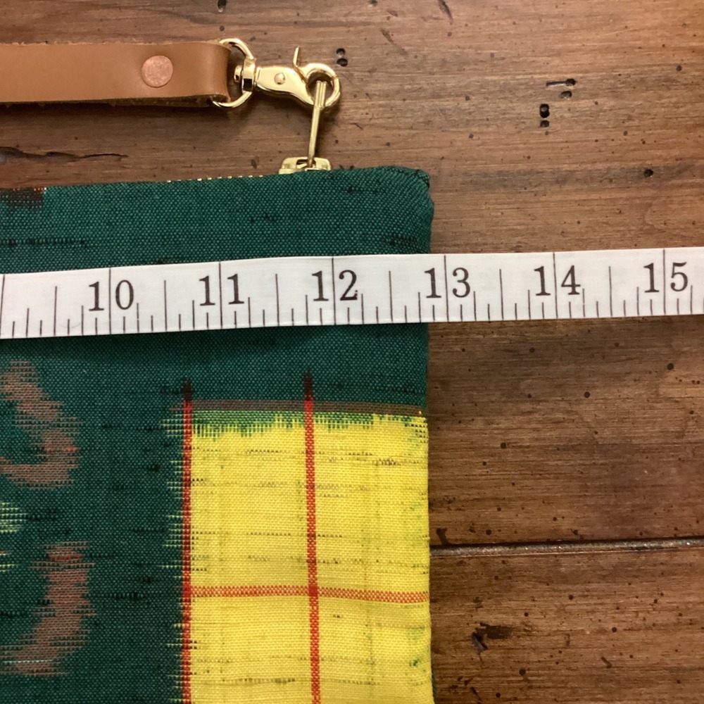 Kiriko Original Oregon Green Kasuri Ikat Woven Textile & Leather Wristlet - Picture 6 of 10